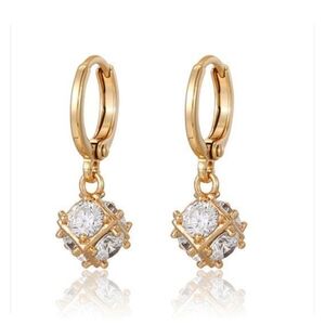 Elegant Gold Hoop Earrings with Crystal Accents White Stone New In Box